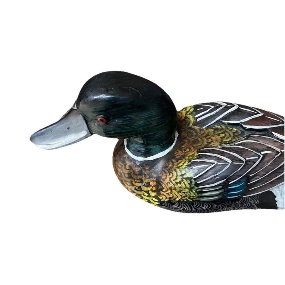 Unbranded Duck Decoy Figurine Vintage Multicolor Painted Wood 16